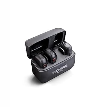 Digitek® DWM-102 Wireless Microphone System with ANC Noise Reduction & 10-12 Hrs Working Time, Type C Power Adapter, 30m Range, Internal Recording, Versatile Modes, for Smartphone & DSLR Camera