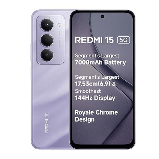 Redmi 15 5G Sandy Purple 8GB + 256GB | Segment's Largest 7000mAhA Battery | Segment's Largest Display 17.53cm(6.9) Up to 144Hz | Snapdragon 6s Gen 3 | 18W Reverse Charging | 50MP AI Dual Camera